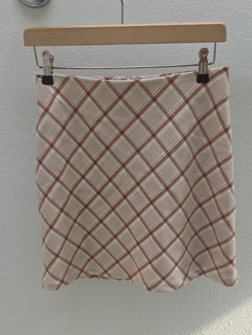 Wilfred Cream and Rust Plaid Mini Skirt